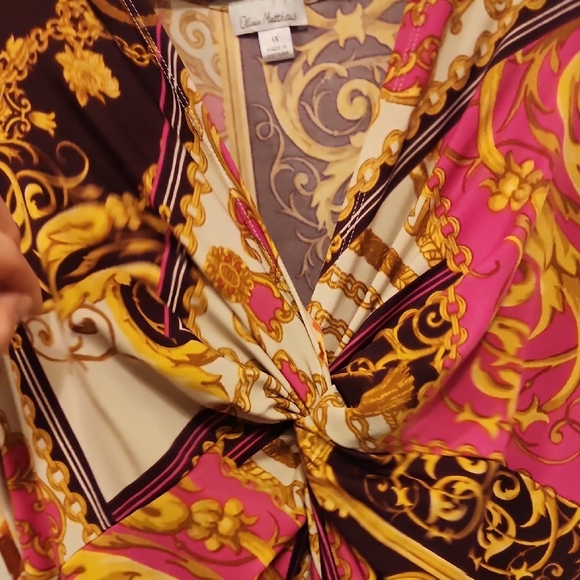 Olivia Matthews Pink and Orange Maxi Sundress V-Neck Resort Wear - Picture 3 of 4